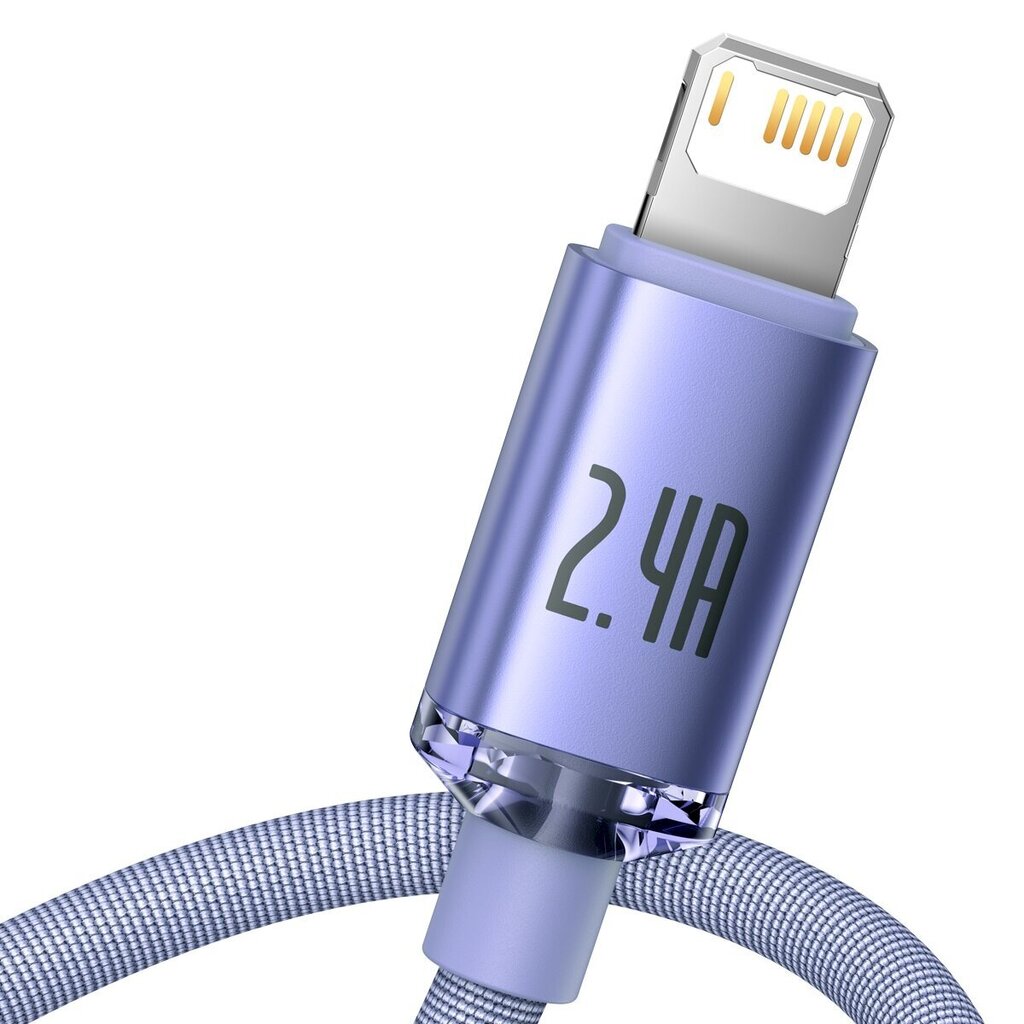 Telefono laidas Baseus Crystal cable USB to Lightning, 2.4A, 1.2m, violetinis kaina ir informacija | Laidai telefonams | pigu.lt