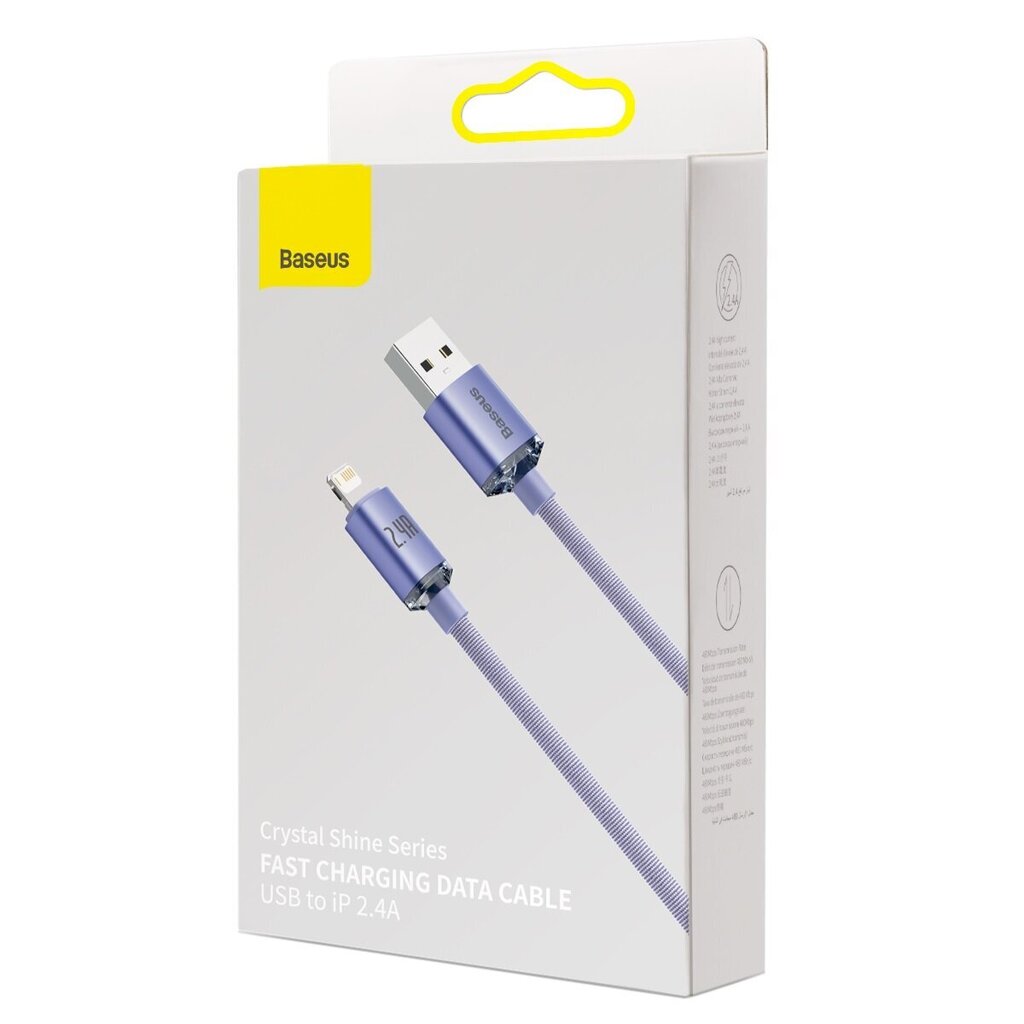 Telefono laidas Baseus Crystal cable USB to Lightning, 2.4A, 1.2m, violetinis kaina ir informacija | Laidai telefonams | pigu.lt