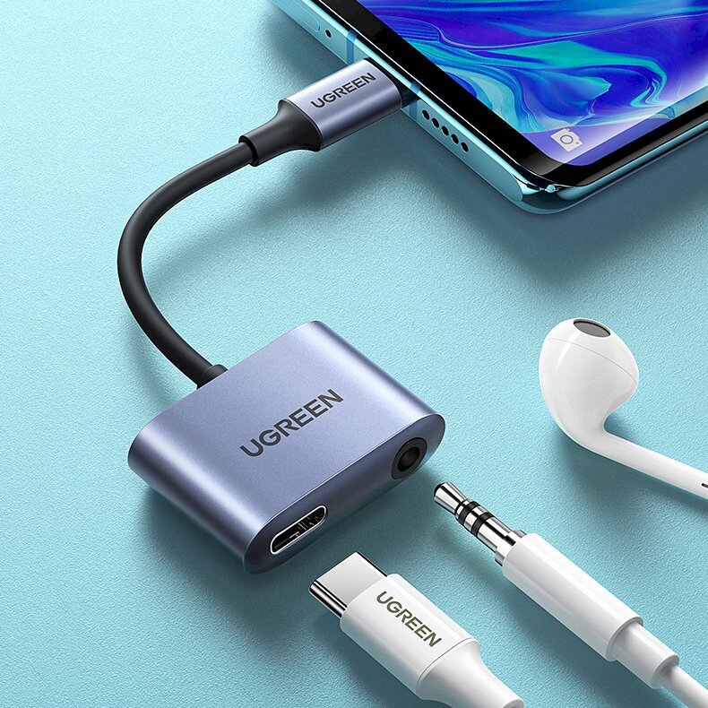 Ugreen audio adapter USB Type C (m) - USB Type C PD QC (f) + 3.5mm mini jack (f) CM231 kaina ir informacija | Laidai telefonams | pigu.lt