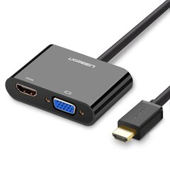 Ugreen mini HDMI (male) - VGA (female) / HDMI (female) + mini jack 3,5mm (female) adapter black (CM101) цена и информация | Кабели для телефонов | pigu.lt