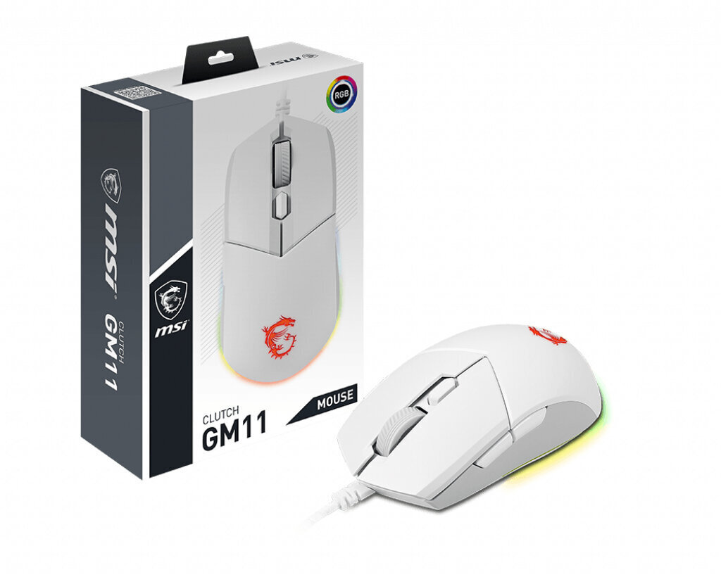 MOUSE USB OPTICAL GAMING/CLUTCH GM11 WHITE MSI kaina ir informacija | Pelės | pigu.lt