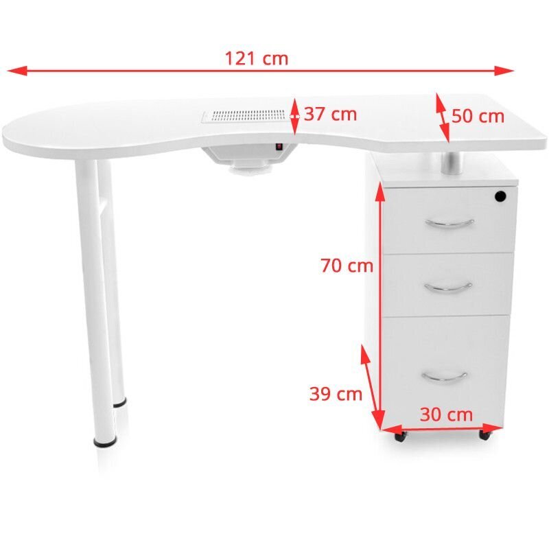 Profesionalus manikiūro stalas su dulkių ištraukėju Mod 2042, baltas kaina ir informacija | Baldai grožio salonams | pigu.lt