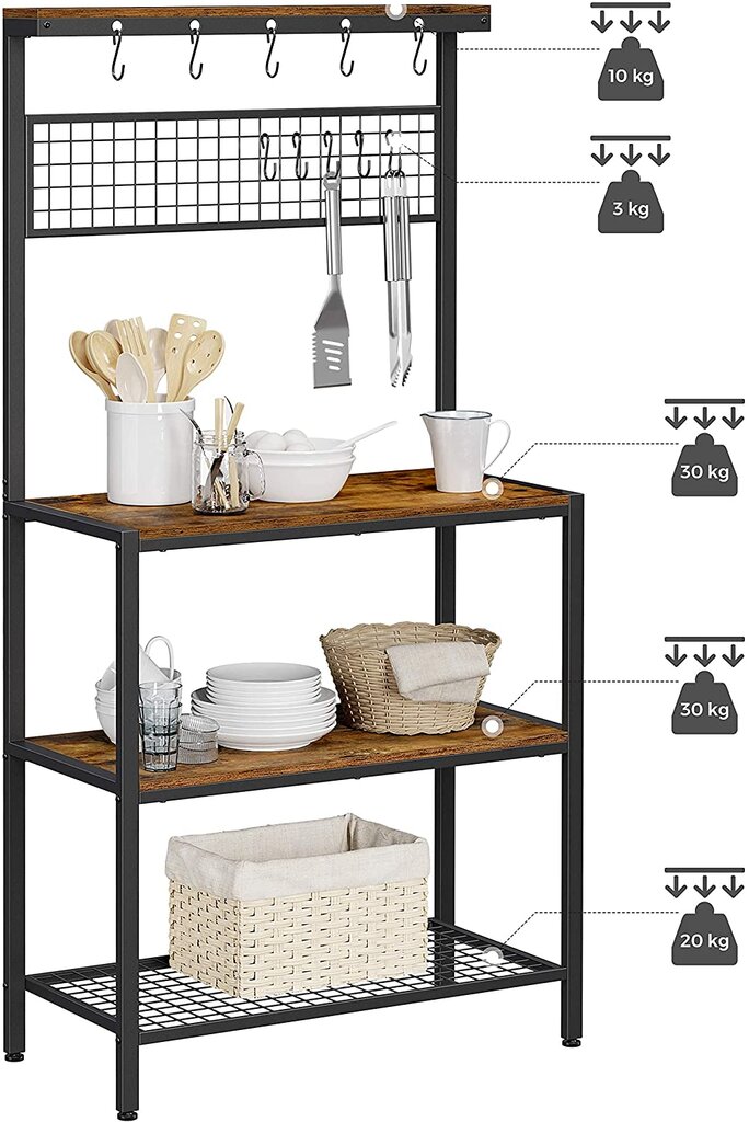 Virtuvės lentyna KKS17BX, ruda/juoda kaina ir informacija | Virtuvinės spintelės | pigu.lt