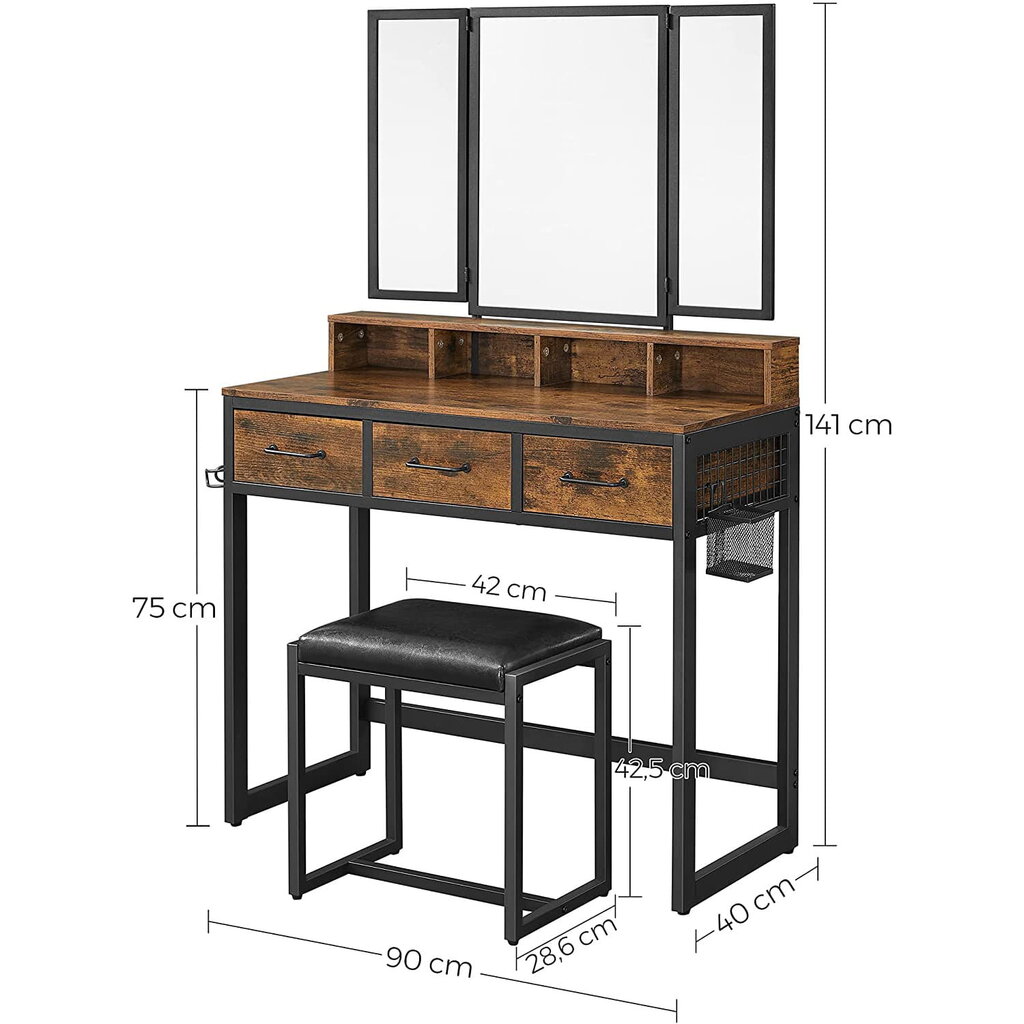 Kosmetinis staliukas RVT004B01, rudas/juodas цена и информация | Kosmetiniai staliukai | pigu.lt