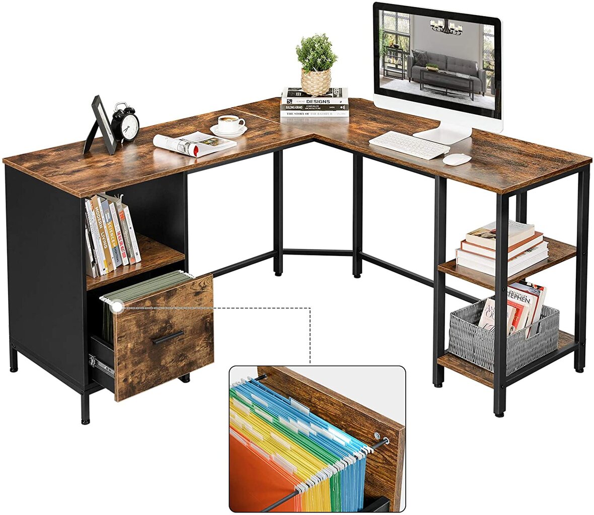 Kampinis rašomasis stalas LWD75X-1, rudas/juodas kaina ir informacija | Kompiuteriniai, rašomieji stalai | pigu.lt