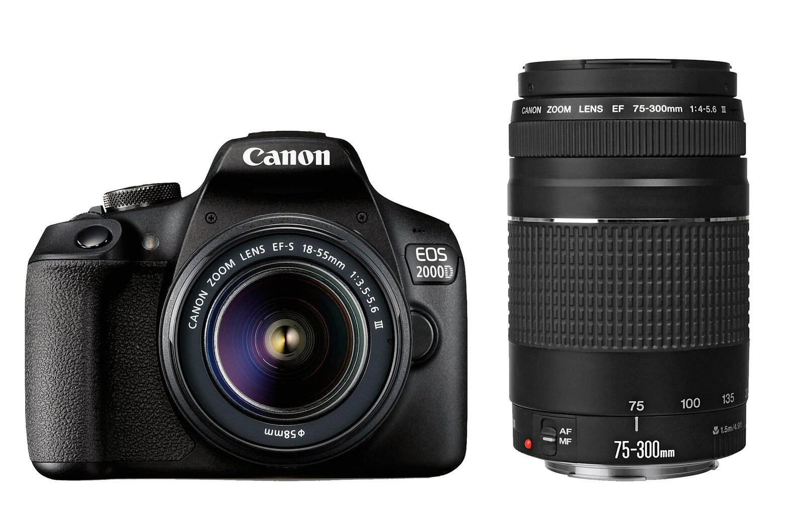 Canon EOS 2000D + EF-S 18-55mm III + EF 75-300mm III цена и информация | Skaitmeniniai fotoaparatai | pigu.lt