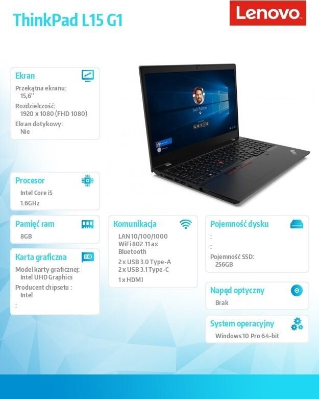 Lenovo ThinkPad L15 G1 20U3006LPB kaina ir informacija | Nešiojami kompiuteriai | pigu.lt