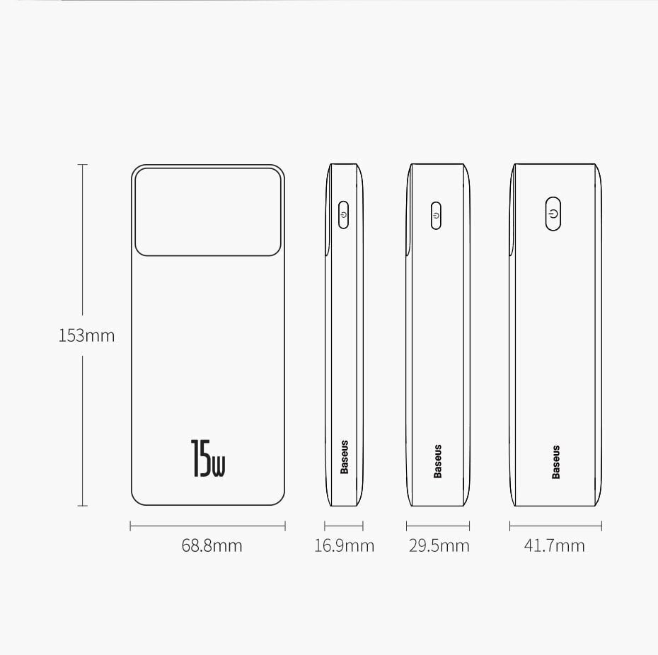 Baseus Power Bank 10000mAh Bipow - 2xUSB + C tipas - 15W, baltas kaina ir informacija | Atsarginiai maitinimo šaltiniai (power bank) | pigu.lt