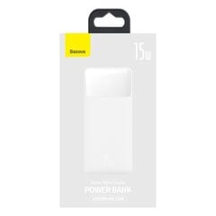 Baseus Power Bank 10000mAh Bipow - 2xUSB + тип C - 15Вт, белый цена и информация | Зарядные устройства Power bank | pigu.lt