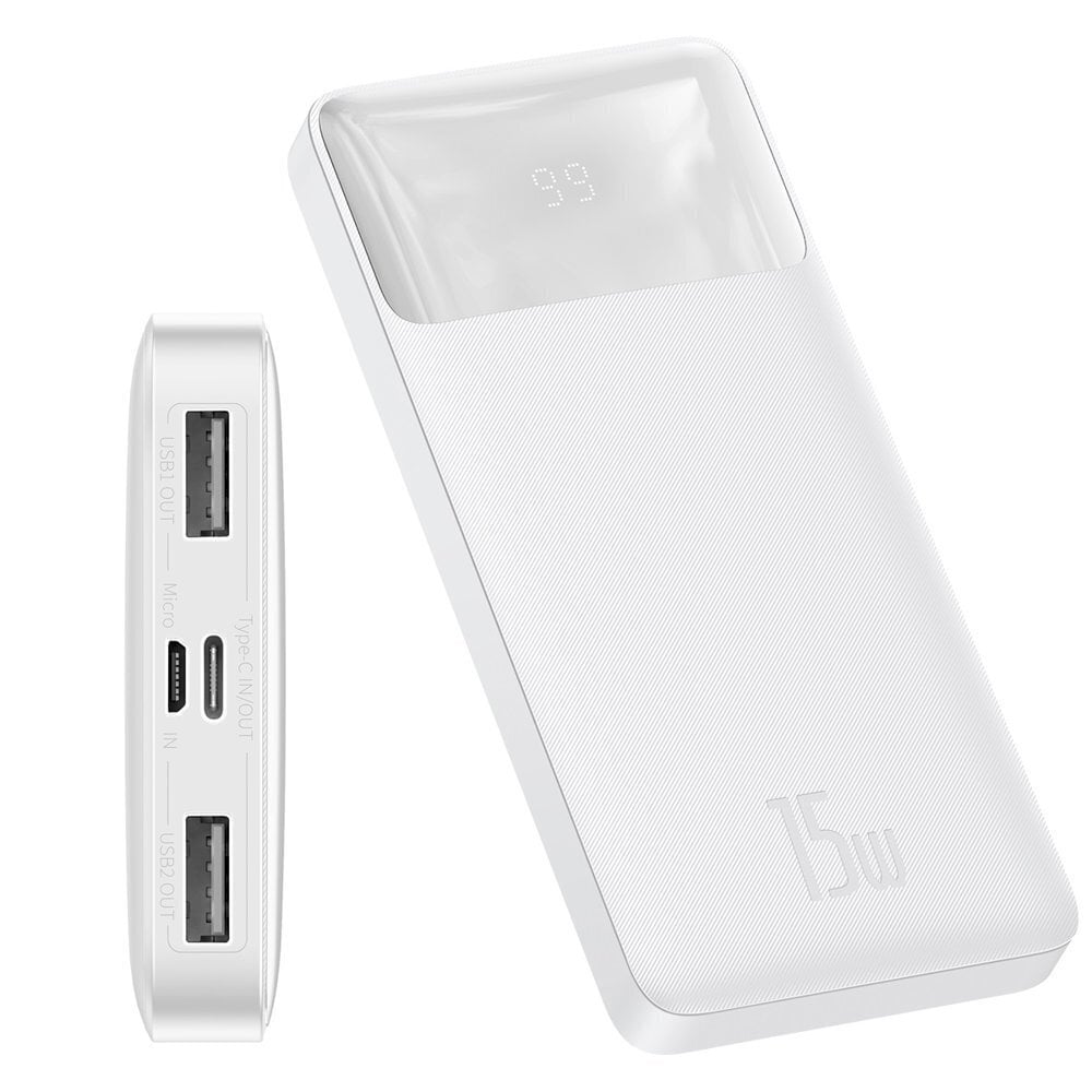 Baseus Power Bank 10000mAh Bipow - 2xUSB + C tipas - 15W, baltas kaina ir informacija | Atsarginiai maitinimo šaltiniai (power bank) | pigu.lt