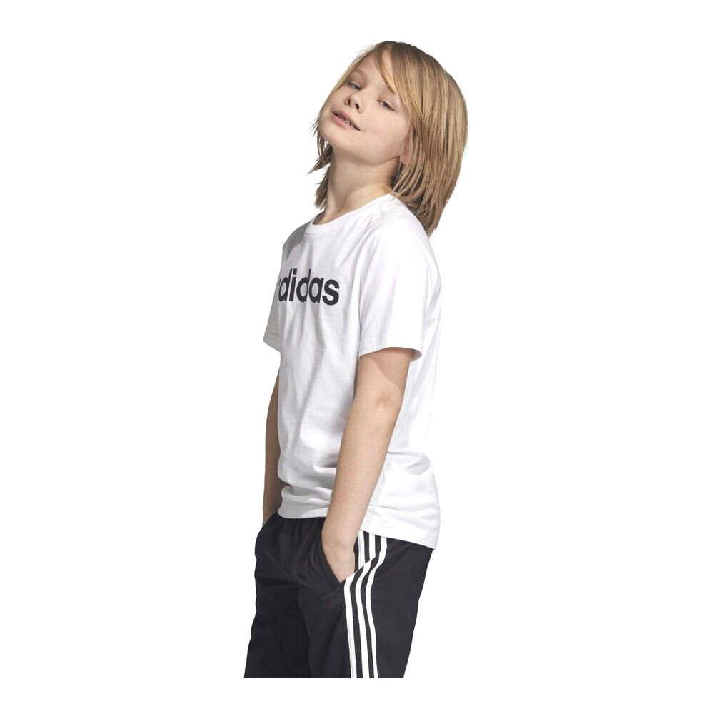 Vaikiška Marškinėliai su trumpomis rankovėmis Adidas Essentials Linear Logo Balta (7-8 metų) цена и информация | Marškinėliai berniukams | pigu.lt