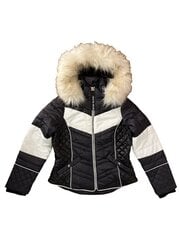 Женская  куртка River Island c искуственным мехом и капюшоном, тёмно синяя с чёрными и белыми вставками цена и информация | Женские куртки | pigu.lt