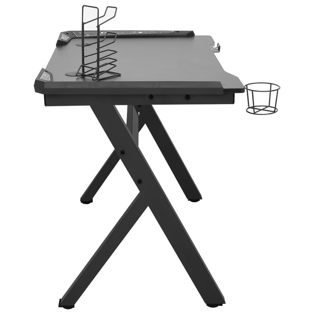 vidaXL Žaidimų stalas su LED/Y formos kojelėmis, juodas, 90x60x75cm kaina ir informacija | Kompiuteriniai, rašomieji stalai | pigu.lt
