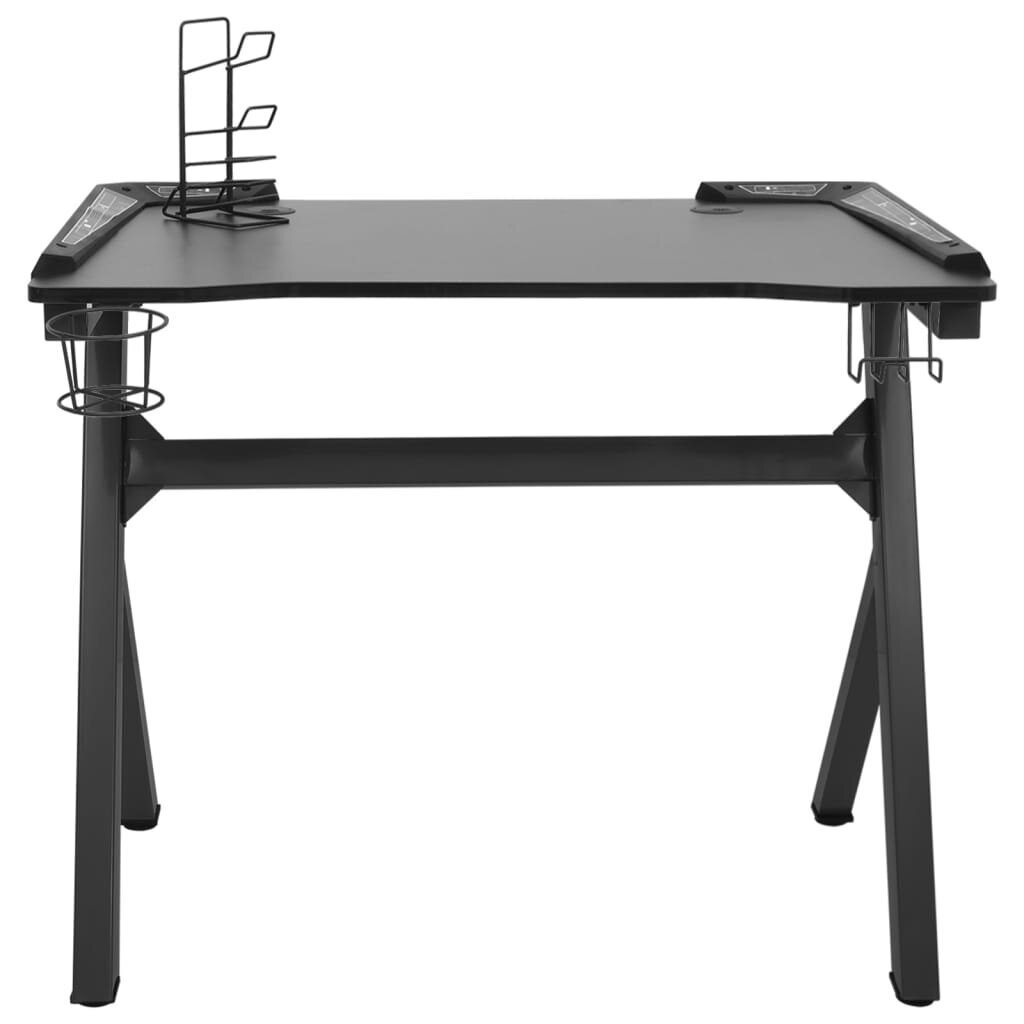 vidaXL Žaidimų stalas su LED/Y formos kojelėmis, juodas, 90x60x75cm kaina ir informacija | Kompiuteriniai, rašomieji stalai | pigu.lt