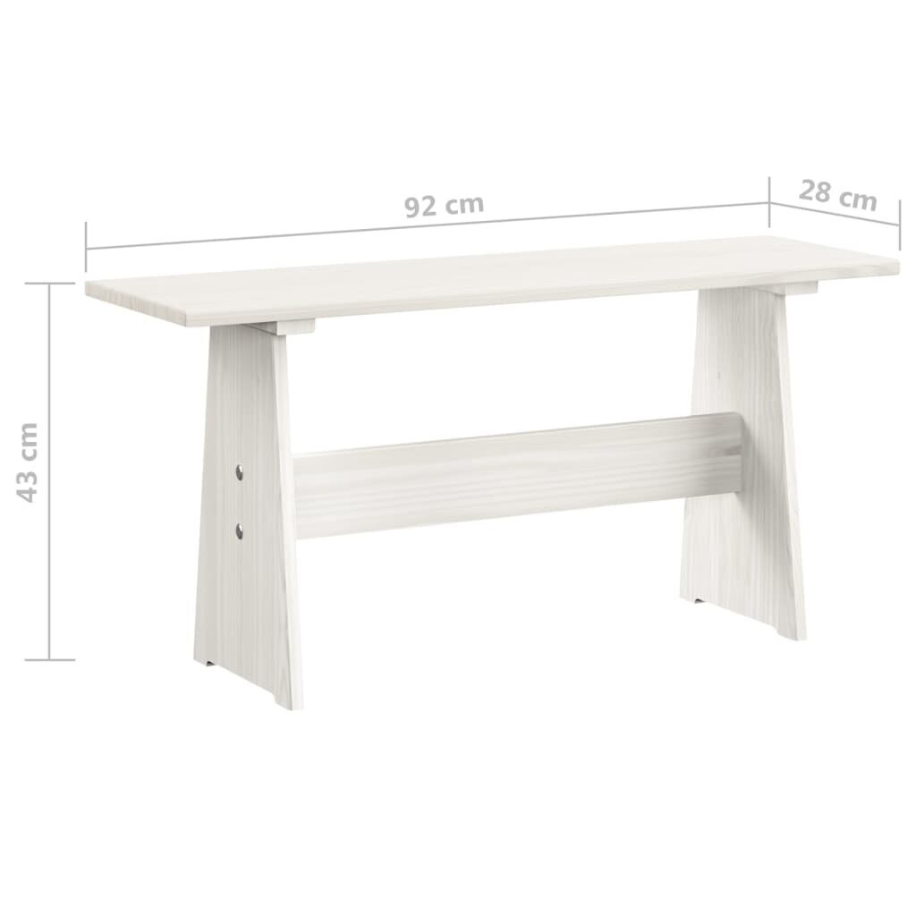 vidaXL Valgomojo stalas su suoliuku, baltos spalvos, pušies masyvas kaina ir informacija | Lauko stalai, staliukai | pigu.lt