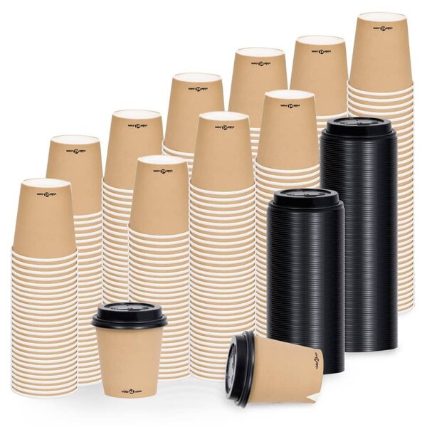 Popieriniai puodeliai su dangteliais, 1000vnt., rudi, 200ml kaina ir informacija | Vienkartiniai indai šventėms | pigu.lt