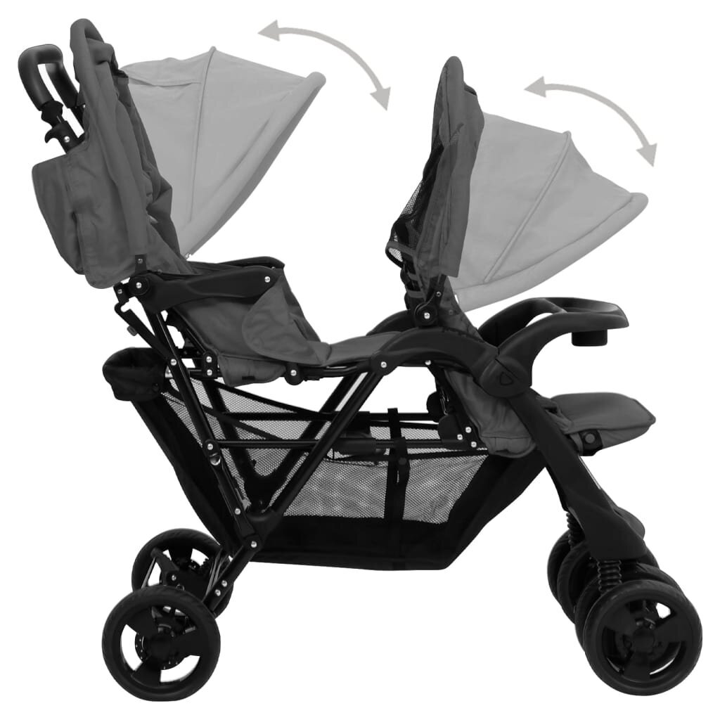 Vežimėlis dvynukams, tamsiai pilkos spalvos, plienas kaina ir informacija | Vežimėliai | pigu.lt