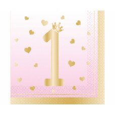 Popierinės servetėlės ​​1st Birthday, pink ombre, 33 x 33 cm, 16 vnt kaina ir informacija | Vienkartiniai indai šventėms | pigu.lt
