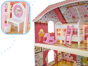 Medinis lėlių namelis su rožiniais baldais, 90 cm LED kaina ir informacija | Žaislai mergaitėms | pigu.lt