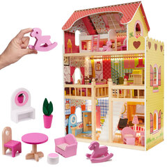 Medinis lėlių namelis su rožiniais baldais, 90 cm LED kaina ir informacija | Žaislai mergaitėms | pigu.lt