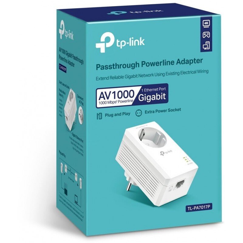 WiFi diapazono plėtiklis TP-Link Powerline AV1000 Gigabit цена и информация | Elektros jungikliai, rozetės | pigu.lt
