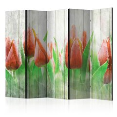 Pertvara Red tulips on wood kaina ir informacija | Širmos, kambario pertvaros | pigu.lt