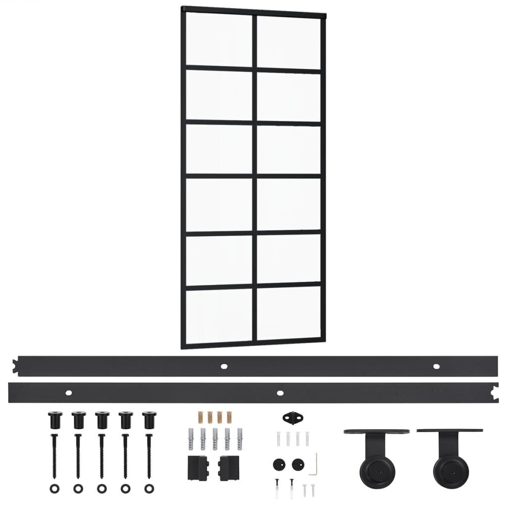 Stumdomos durys su įrangos rinkiniu, 90x205cm, ESG ir aliuminis kaina ir informacija | Vidaus durys | pigu.lt