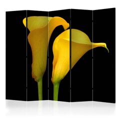 Ширма - Two yellow calla flowers on a black background [Комнатные перегородки] цена и информация | Мобильные стенки | pigu.lt