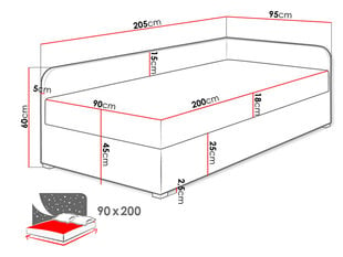 Lova Draban 90x200cm, tamsiai pilka/pilka kaina ir informacija | Lovos | pigu.lt