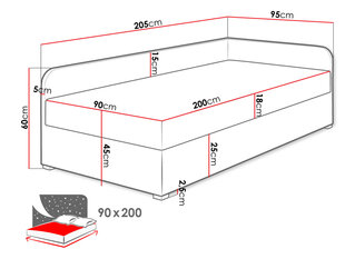Кровать Draban 90x200 см, темно-серый/серый цвет цена и информация | Кровати | pigu.lt