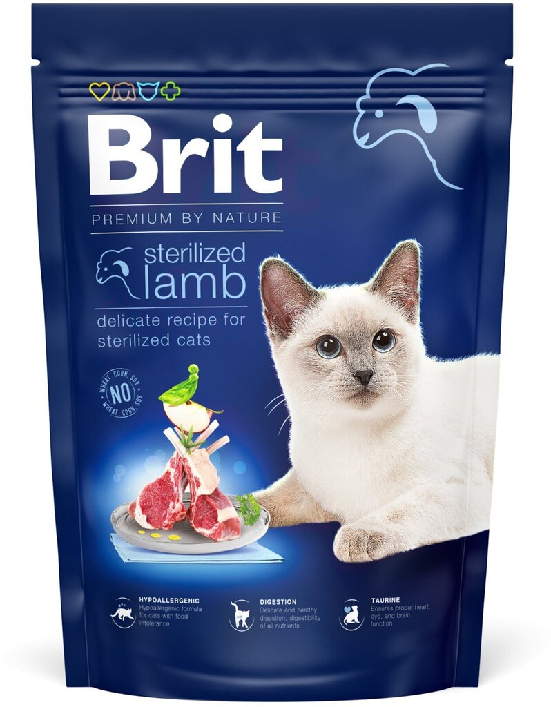 Brit Dry Premium sterilizuotoms katėms su ėriena, 300 g kaina ir informacija | Sausas maistas katėms | pigu.lt