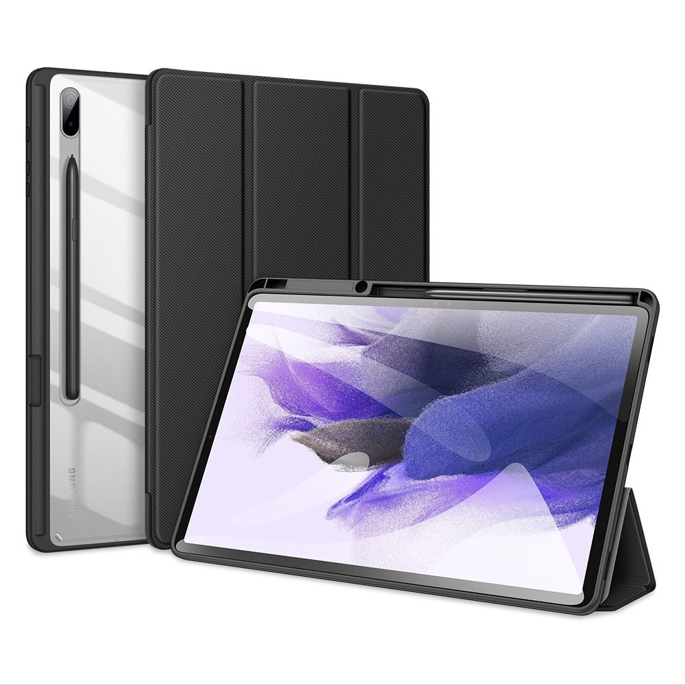 Dux Ducis Toby Armored Flip Smart Case for Samsung Galaxy Tab S7 + (S7 Plus) / Tab S7 FE / Tab S8 + (S8 Plus) with Stylus Holder Black цена и информация | Planšečių, el. skaityklių dėklai | pigu.lt