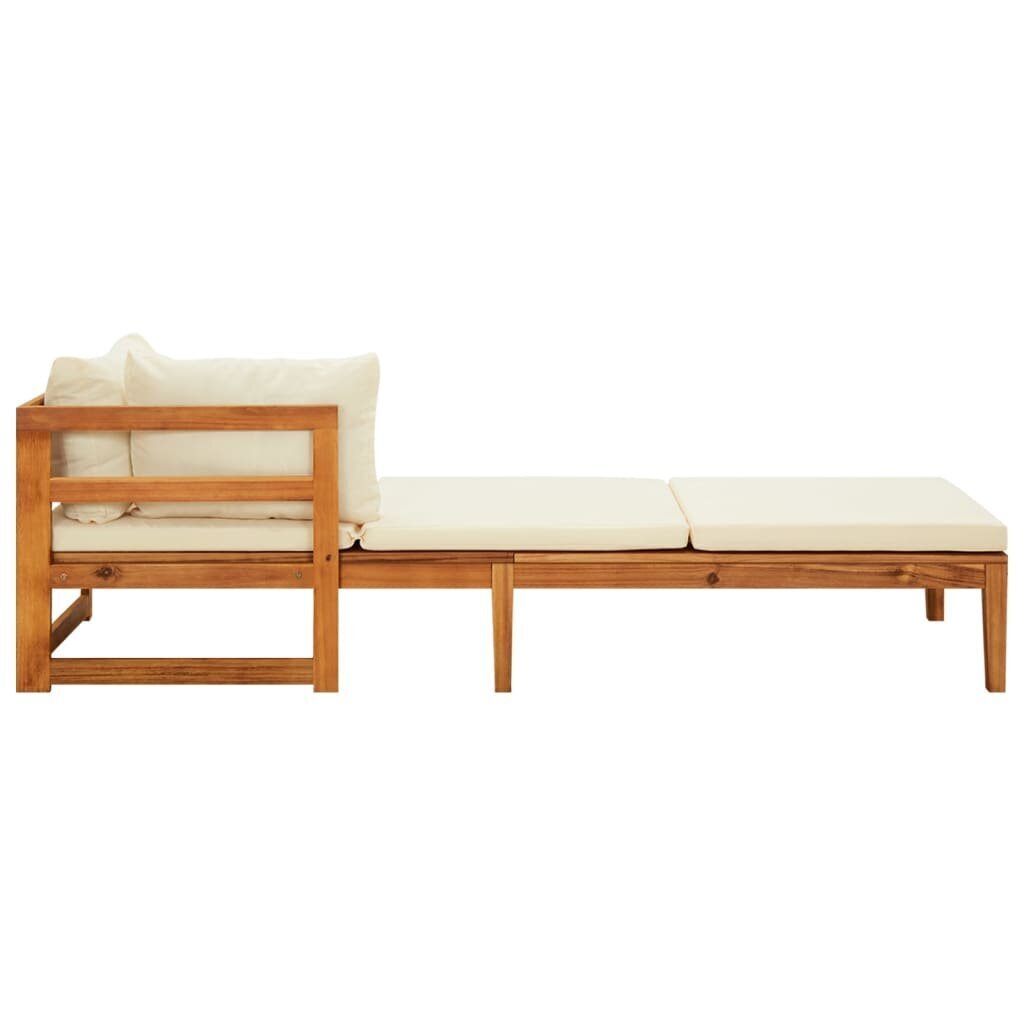 Saulės gultas su 1 porankiu ir kreminėmis pagalvėlėmis, akacija kaina ir informacija | Lauko kėdės, foteliai, pufai | pigu.lt