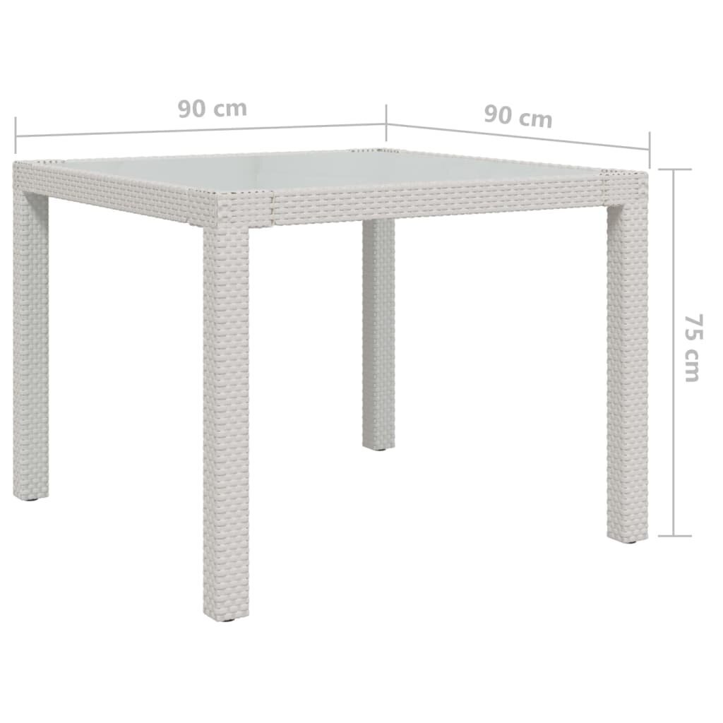 Sodo stalas, baltas, 90x90x75cm, grūdintas stiklas/poliratanas цена и информация | Lauko stalai, staliukai | pigu.lt