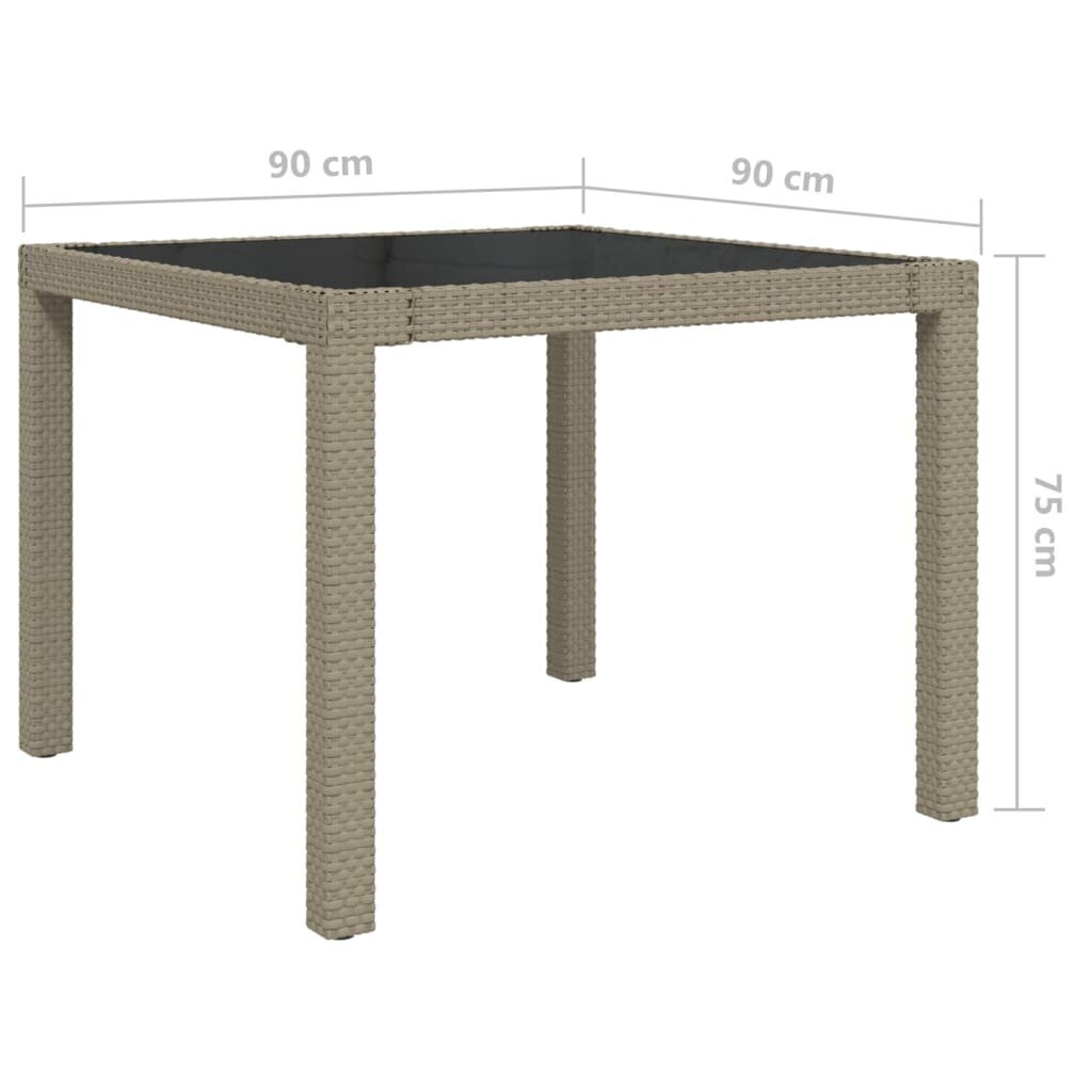 Sodo stalas, smėlio, 90x90x75cm, grūdintas stiklas/poliratanas kaina ir informacija | Lauko stalai, staliukai | pigu.lt