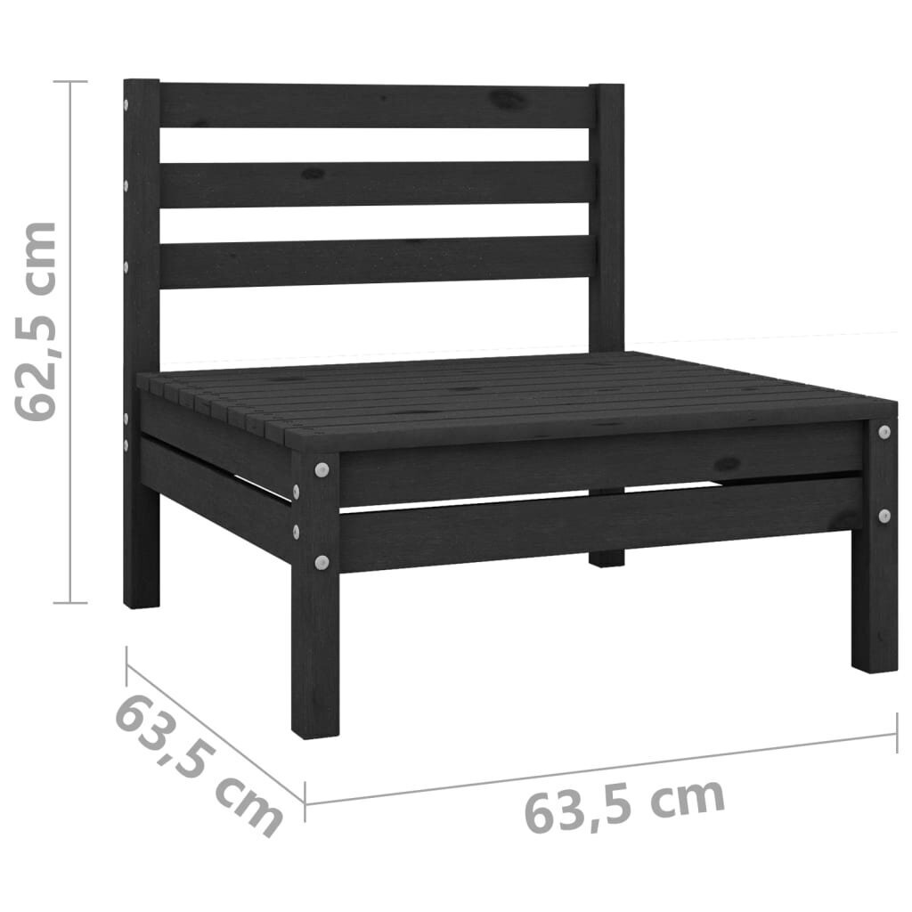 Vidurinė sodo sofos dalis, juoda, pušies medienos masyvas kaina ir informacija | Lauko kėdės, foteliai, pufai | pigu.lt