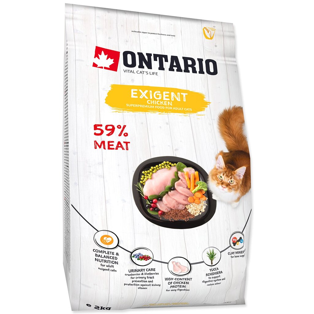 Sausas maistas išrankioms katėms su vištiena Ontario Exigent, 2kg kaina ir informacija | Sausas maistas katėms | pigu.lt