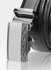 Ремень кожаный мужской Stevens с автоматической пряжкой, черный цена и информация | Мужские ремни | pigu.lt