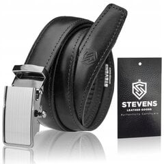 Ремень кожаный мужской Stevens с автоматической пряжкой, черный цена и информация | Мужские ремни | pigu.lt