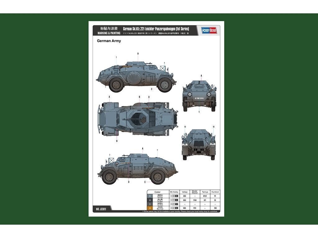 Konstruktorius Hobbyboss - German Sd.Kfz.221 Leichter Panzerspähwagen (1st Series), 1/35, 83811 kaina ir informacija | Konstruktoriai ir kaladėlės | pigu.lt