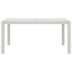 Sodo stalas, baltas, 150x90x75cm, grūdintas stiklas/poliratanas цена и информация | Садовые столы, столики | pigu.lt