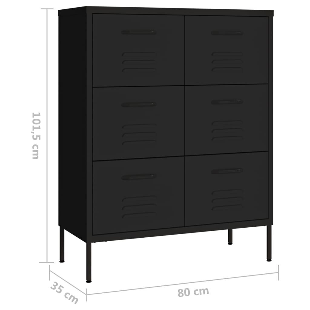 Spintelė su stalčiais, juodos spalvos, 80x35x101,5cm, plienas kaina ir informacija | Svetainės spintelės | pigu.lt