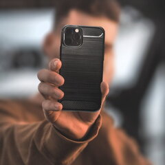 TakeMe супер тонкий и прочный TPU чехол-крышка с эффектом КАРБОНА для Samsung Galaxy Galaxy S22 Ultra Черный цена и информация | Чехлы для телефонов | pigu.lt