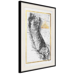 Plakatas Raised Relief Map: California, juodas rėmelis su pasportu цена и информация | Репродукции, картины | pigu.lt