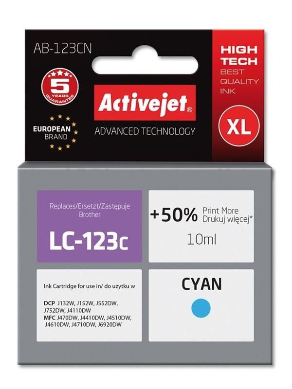 ActiveJet, Brother LC123C, Cyan ink cartridge цена и информация | Kasetės lazeriniams spausdintuvams | pigu.lt