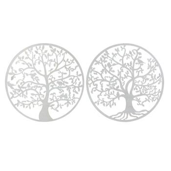 Sienų dekoracija DKD Home Decor Balta Metalinis Medis (2 pcs) (99 x 1 x 99 cm) kaina ir informacija | Interjero detalės | pigu.lt