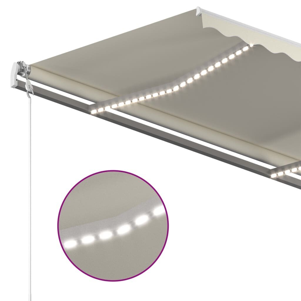 vidaXL Rankiniu būdu ištraukiama markizė su LED, kreminė, 4x3,5m kaina ir informacija | Skėčiai, markizės, stovai | pigu.lt