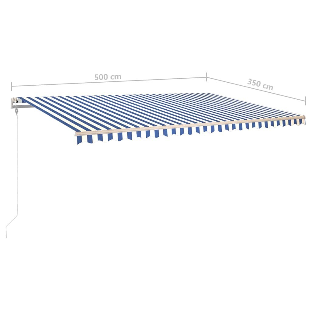 vidaXL Rankiniu būdu ištraukiama markizė su LED, mėlyna/balta, 5x3,5m цена и информация | Skėčiai, markizės, stovai | pigu.lt