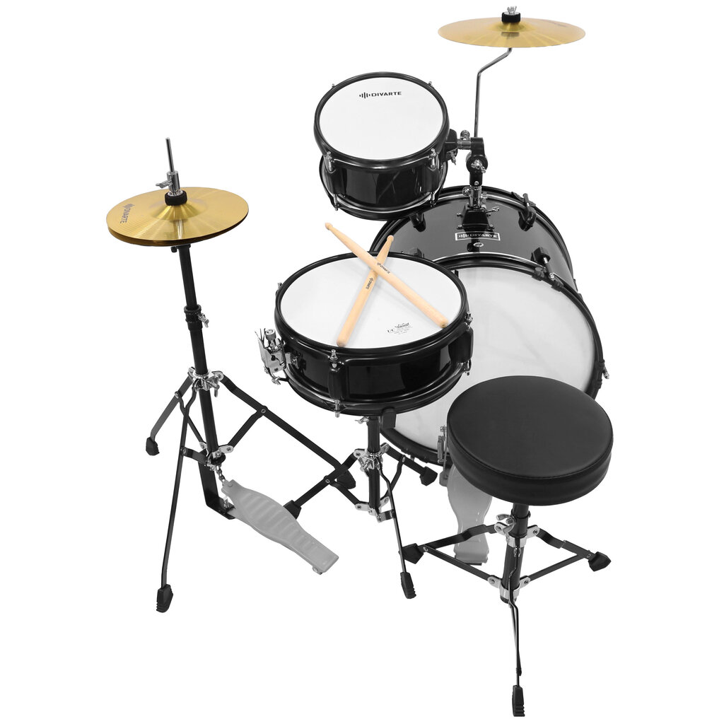 3 dalių vaikiškų būgnų komplektas Divarte Juinior DrumSet BK kaina ir informacija | Mušamieji instrumentai | pigu.lt