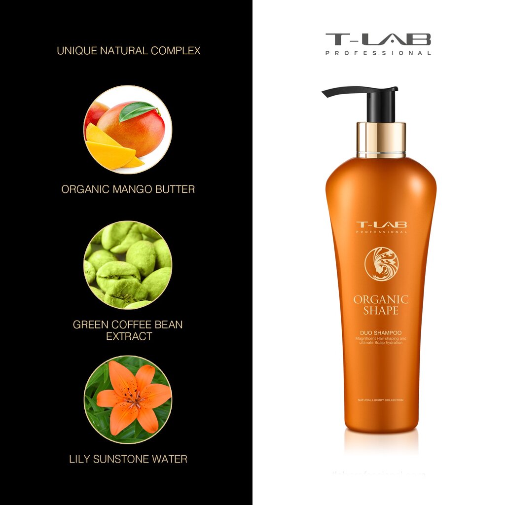 Garbanotų plaukų šampūnas T-LAB Professional Organic Shape Duo Shampoo, 300 ml цена и информация | Šampūnai | pigu.lt